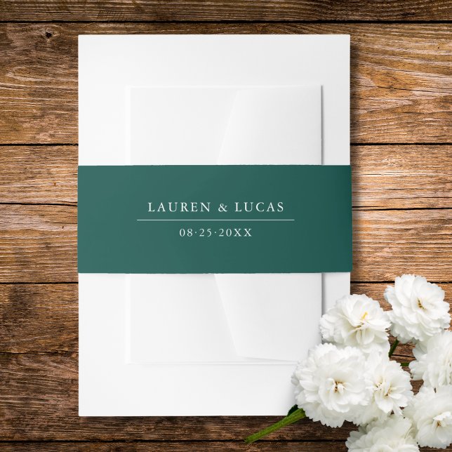Dark Green & White | Names + Date | Wedding Invitation Belly Band (Dark Green & White  Names + Date  Wedding Invitation Belly Band)