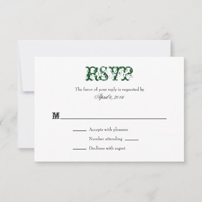 Dark Green White Plain Simple Wedding RSVP Cards (Front)