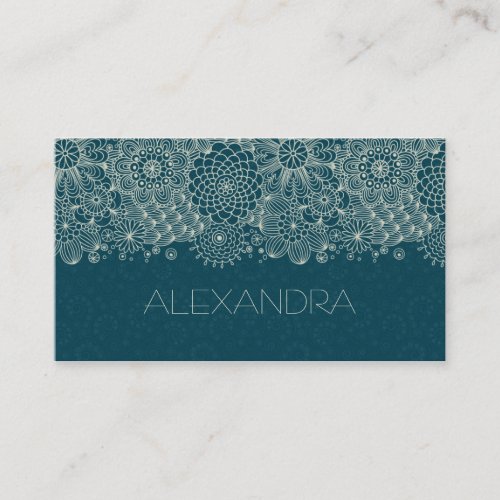 Dark Green &amp; White Retro Floral Line Shading Business Card