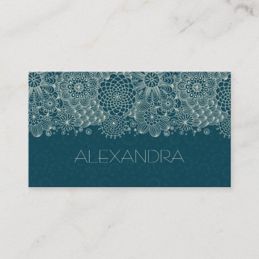 Customizable Dark Green &amp; White Retro Floral Line Shading Business Card