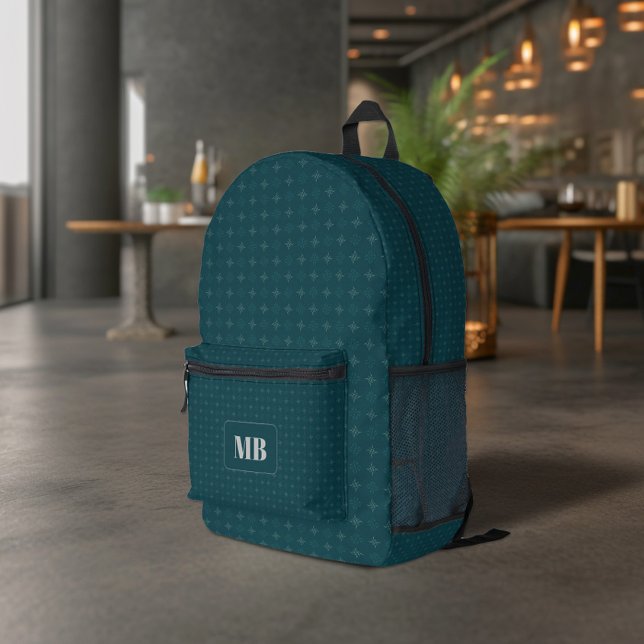 Dark Green White Star Pattern Monogrammed Printed Backpack (Creator Uploaded)