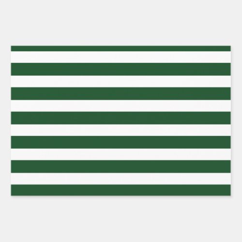 Dark Green  White Stripes Modern Christmas Wrapping Paper Sheets