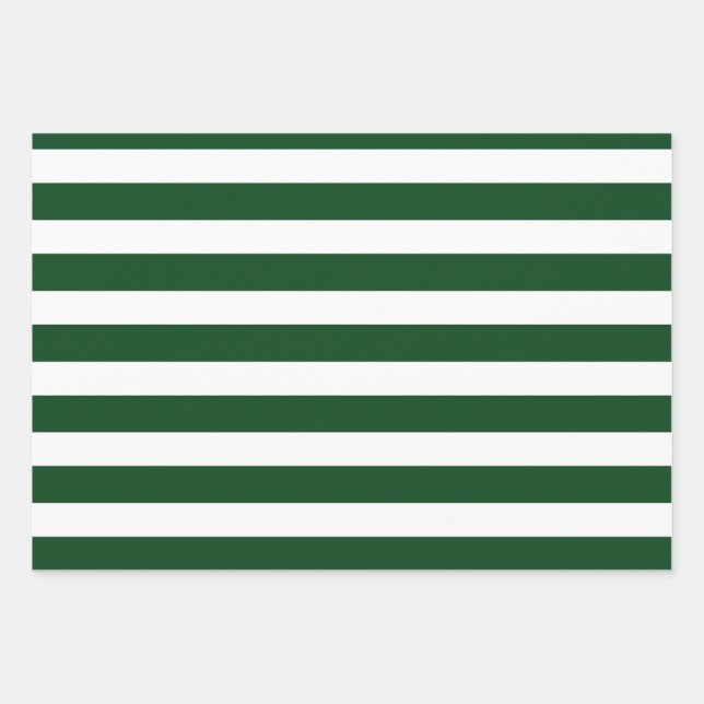 Dark Green & White Stripes Modern Christmas Wrapping Paper Sheets (Front)