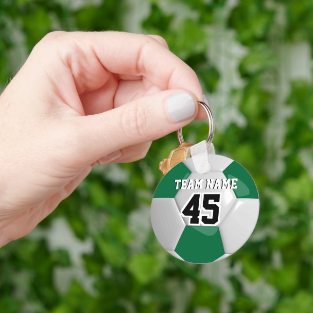 Dark Green & White Team Soccer Ball Keychain (Hand)