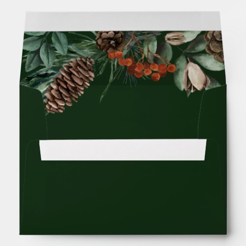 Dark Green Winter Greenery Wedding Invitations Envelope