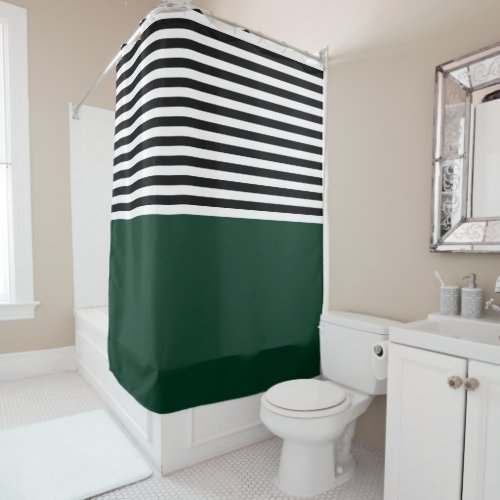 Dark Green With Black and White Stripes Shower Curtain