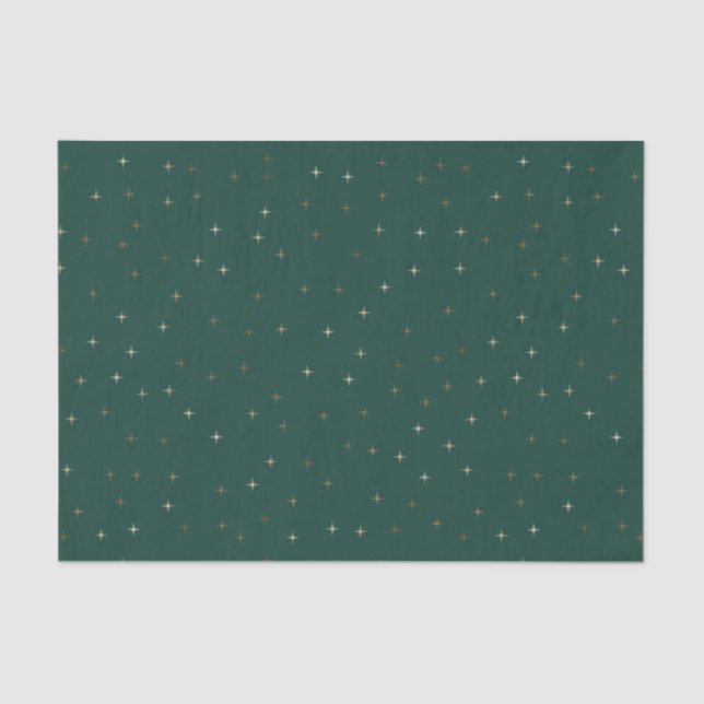 Dark Green with Gold and White Stars Tissue Paper (Front)