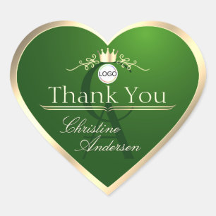 Dark Green with Gold Frame Logo Monogram Thank You Heart Sticker