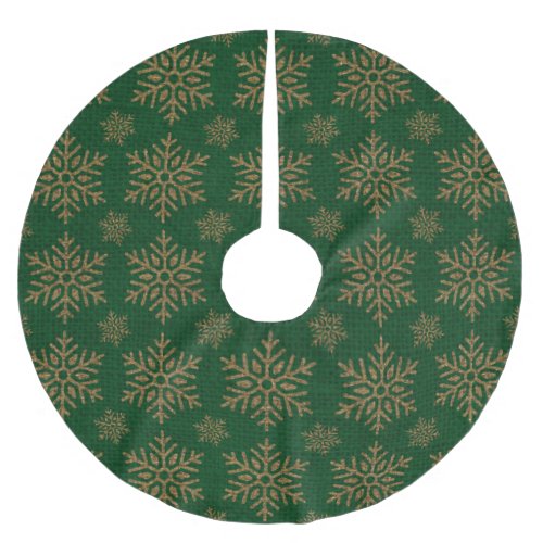 DARK GREEN WITH GOLD SNOWFLAKES BRUSHED POLYESTER TREE SKIRT