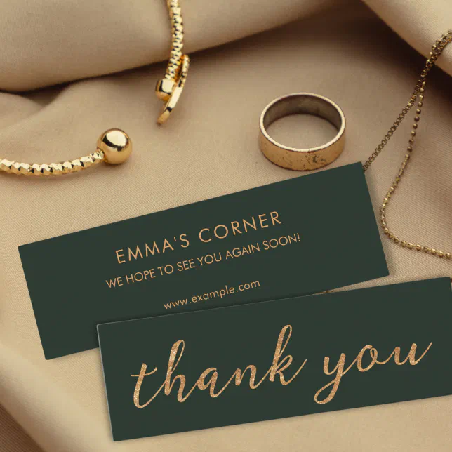 Dark Green with Gold Thank You Business Card | Zazzle