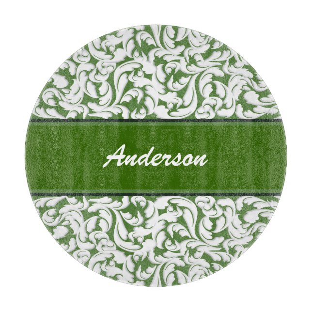 Dark Green with White Swirls Personalized Cutting Board (Front)