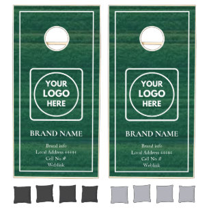 Dark Green Wood White Script Logo Branding Cornhole Set