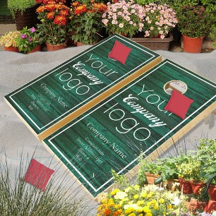 Dark Green Wood White Script Your Logo Here Cornh Cornhole Set