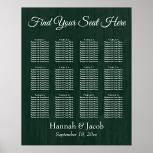 Dark Green Wooden Wedding Reception Seating Chart