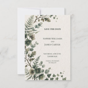 Dark Green Woodland Fern Wedding Save The Date
