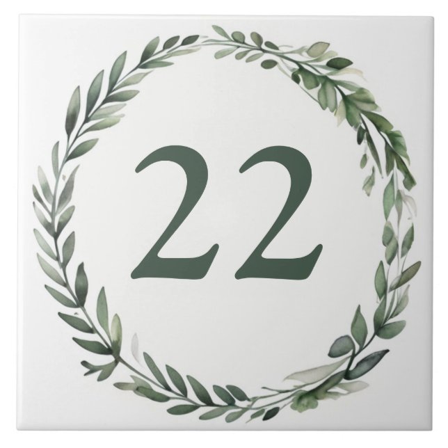 Dark Green Wreath Custom House Number Plate Sign Ceramic Tile (Front)