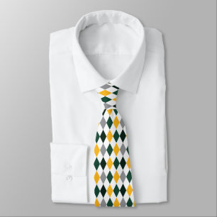 Dark Green & Yellow Argyle Pattern Game Day Neck Tie