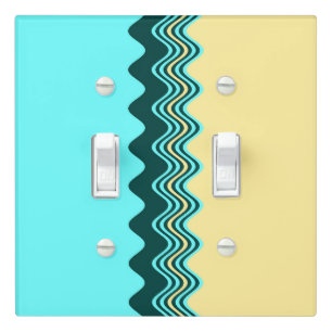 Dark Green Yellow Blue Wavy Stripes Light Switch Cover