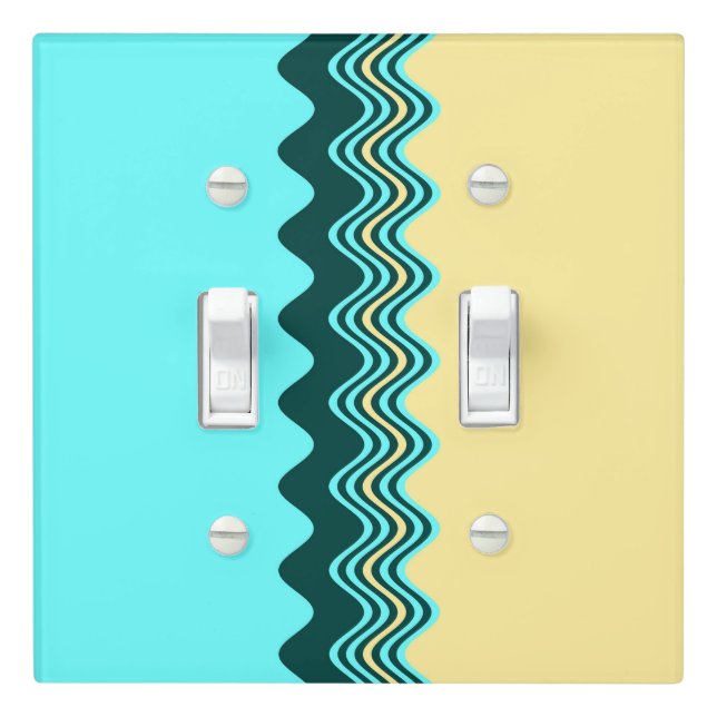 Dark Green Yellow Blue Wavy Stripes Light Switch Cover (In Situ)