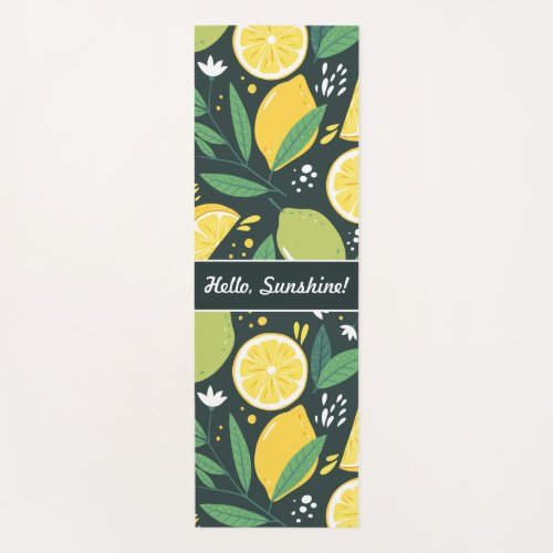 Dark green yellow lemon pattern custom text  yoga mat