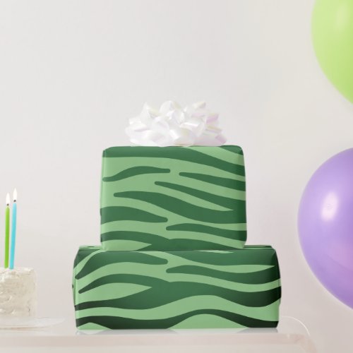 Dark Green Zebra Animal Stripes Wrapping Paper