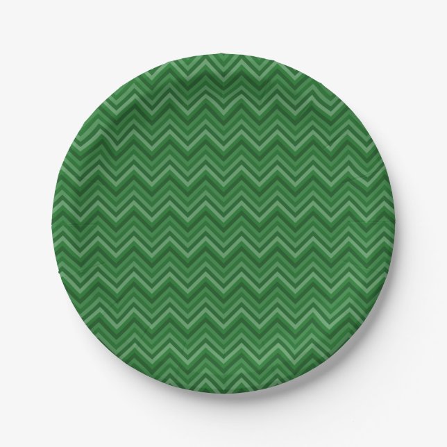 Dark Green Zig Zags Paper Plates (Front)