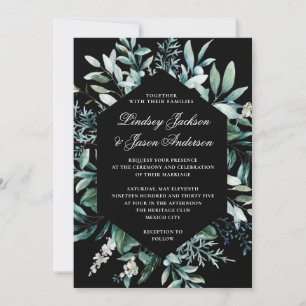 Dark Greenery Moody Elegant Floral Wedding Invitation