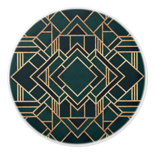 Dark Greens & Gold Geometric Design Ceramic Knob