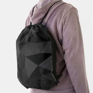 Dark grey and black geometric mesh pattern drawstring bag