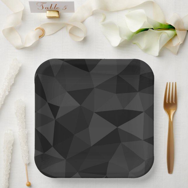 Dark grey and black geometric mesh pattern paper plates (Wedding)