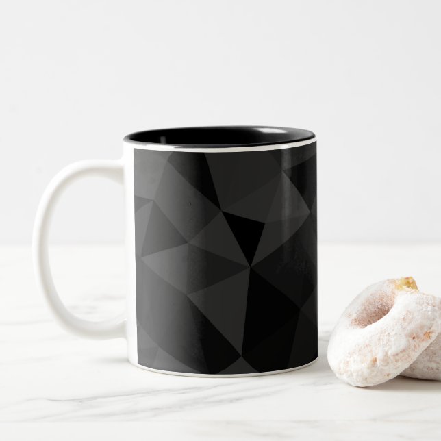 Dark grey and black geometric mesh pattern Two-Tone coffee mug (With Donut)