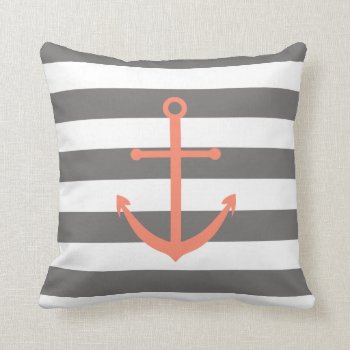 Dark Grey And Coral Anchor Pillow by BellaMommyDesigns at Zazzle