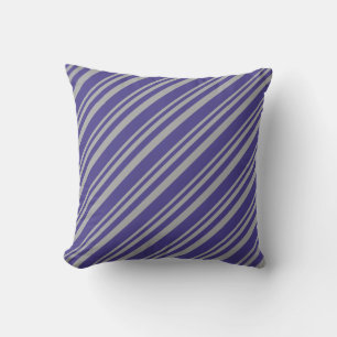Dark Grey and Dark Slate Blue Lines Pattern Pillow