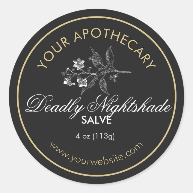 Dark Grey and Gold Apothecary Label Round (Front)