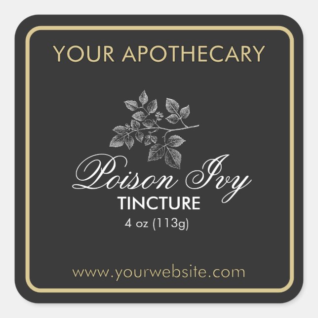 Dark Grey and Gold Apothecary Label Square (Front)