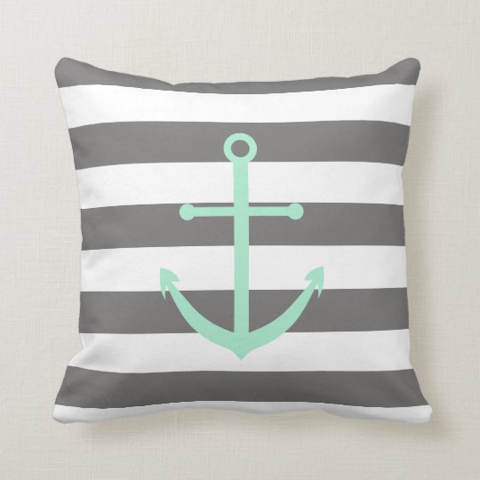 Dark Grey and Mint Anchor Pillow