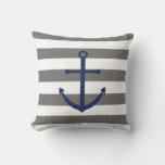 Dark Grey And Navy Blue Anchor Pillow at Zazzle