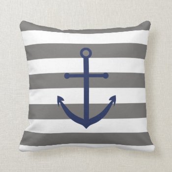 Dark Grey And Navy Blue Anchor Pillow by BellaMommyDesigns at Zazzle