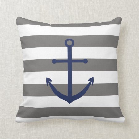 Dark Grey And Navy Blue Anchor Pillow