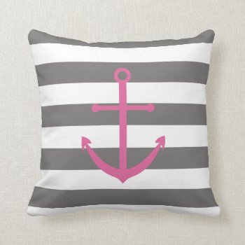 Dark Grey And Pink Anchor Pillow by BellaMommyDesigns at Zazzle