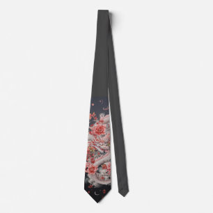 Dark Grey and Pink Asian Dragon Neck Tie
