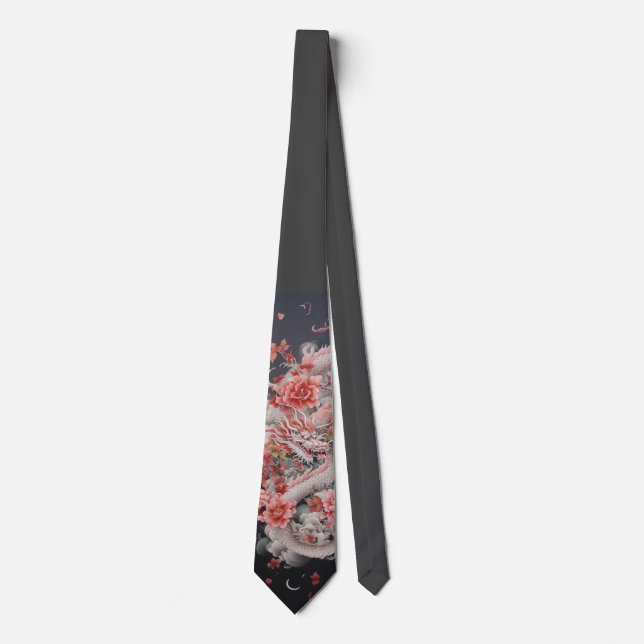 Dark Grey and Pink Asian Dragon Neck Tie (Front)