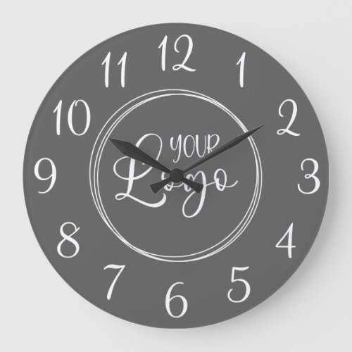 Dark Grey and White Elegant Script Numbers Logo Large Clock