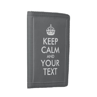 Dark Grey and White Keep Calm and Your Text Tri-fold Wallet