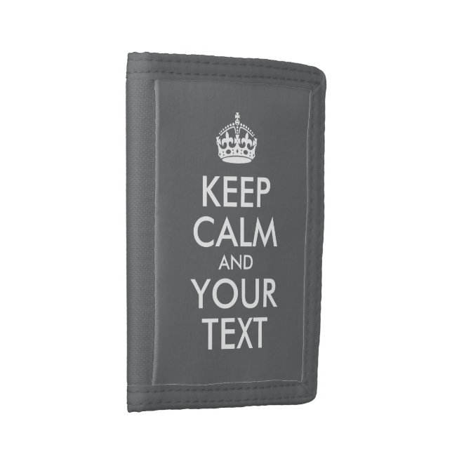 Dark Grey and White Keep Calm and Your Text Trifold Wallet (Side)