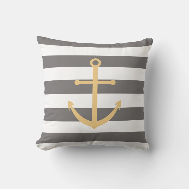 Dark Grey and Yellow Anchor Pillow (Front)