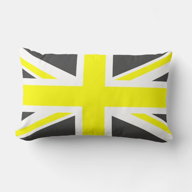 Dark Grey and Yellow Union Jack Lumbar Pillow (Front)