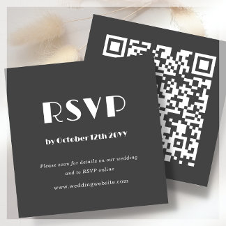 Dark Grey Art Deco | QR Code | Wedding RSVP Enclosure Card