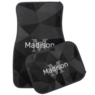 Dark grey black geometric mesh pattern Monogram Car Floor Mat