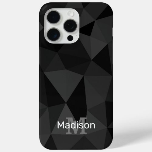 Dark grey black geometric mesh pattern Monogram iPhone 15 Pro Max Case